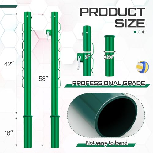 Otoolling Tennis Posts with Net Crank Outdoor Heavy Duty Professional Green Tennis Permanent Court Kit for Net Quick Fixation System Equipped with a Cable Reel(Round,42 inches)