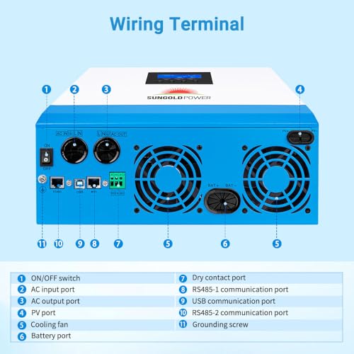 SUNGOLDPOWER UL1741 5000W Hybrid Solar Inverter,48V DC to 110V/120V AC,All in One,80A MPPT Solar Charger and 40A AC Battery Charger Pure Sine Wave for Off Grid System(NO Parallel)
