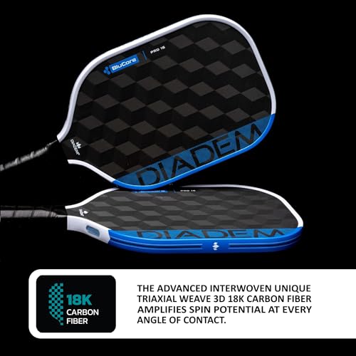 Diadem Edge BluCore Pro Pickleball Paddle | Ultimate Speed & Precision, Extended Reach, 18K Carbon Fiber, PowerSync Foam Core | USAPA Approved (Pro 14mm)