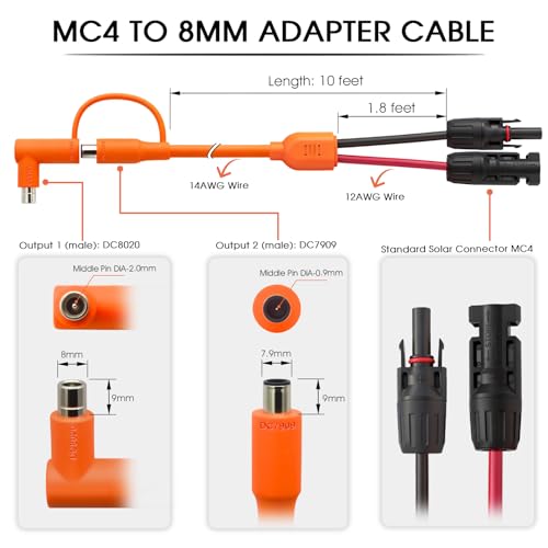 Hoeine 10FT MC4 to 8mm Adapter Cable for Jackery | Universal Solar Panel Connector and DC8020/7909 Compatible with BLUETTI, Yeti, Anker, Jackery Portable Power Station for Camping, RV, Emergency Use