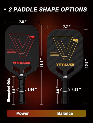 VITALUXE T700 Raw Carbon Fiber Pickleball Paddle, Edgeless 3K Textured Carbon Friction Surface, Thermoformed Raquette Pickleball with Aerodynamic Design used for tournament, Power & Control & Spin Max