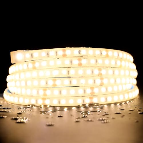 SuperlightingLED DC24V 3000K White LED Strip for Sauna Lighting, Flexible Long 5m 16.4ft 120 LEDs/m High-temperature Resistant IP68 Waterproof LED Strip Light for Steam Room (3000K Warm White)