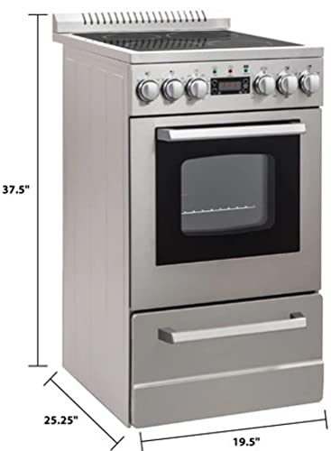 Avanti Electric Range Oven ELITE Series Compact Design, 2-Cu.Ft. Capacity with 4 Coil Burners, Framed Glass Oven Door, Storage Drawer and Broiler with Pan, 20-Inch, Stainless Steel