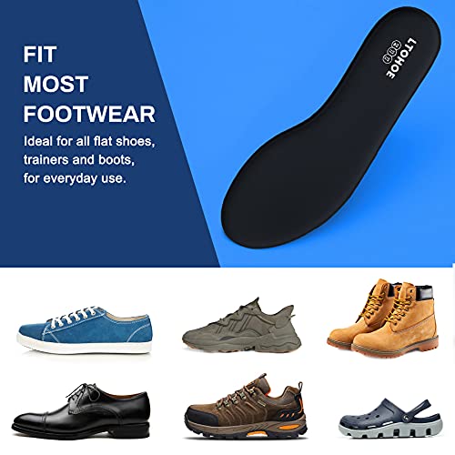 LTOHOE Memory Foam Insoles for Men - Replacement Shoe Insoles for Running, Hiking, Sneaker, Shock Absorbing, Comfort Inner Soles, 8mm Black, US 10