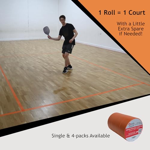 Quick Court Indoor Pickleball Court Tape - Zero Residue, Long Lasting, 2" x 230FT, Pickleball Court Marking Tape with Instructions Included for Fast Court Marking (Orange)