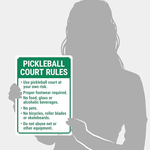 Pickleball Court Use Court at Own Risk Proper Footwear Required Sign, 10x14 Inches, Rust Free .040 Aluminum, Fade Resistant, Made in USA by Sigo Signs