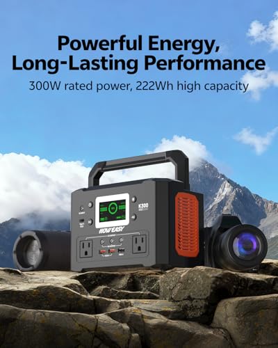 HOWEASY Portable Power Station 300W, 222Wh Solar Generator with 110V Pure Sine Wave AC Outlet & 65W USB-C Fast Charge for Camping, CPAP, Home Emergency, Travel