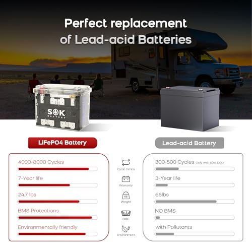 SOK Battery 12V 100Ah LiFePO4 Lithium Battery Marine Battery IP65 Waterproof Transparent Case, Built-in Smart BMS with Bluetooth, 4000-8000 Cycles for RV, Marine, Trolling Motor, Off-Grid (2Pack)
