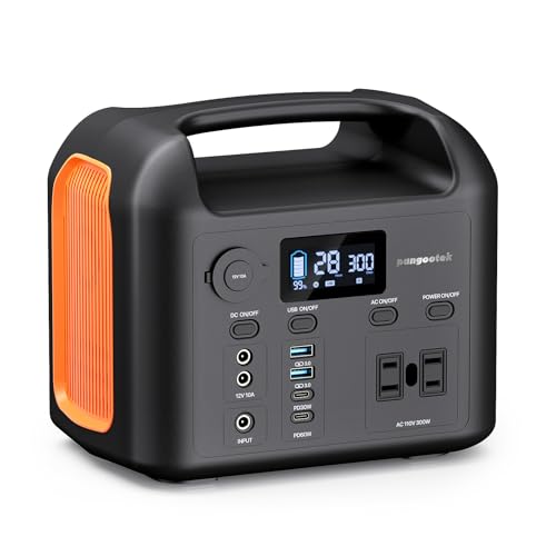 Portable Power Station, 300W (600W Peak) 299Wh LiFePO4 Solar Generator Pure Sine Wave 110V AC Car Outlets PD 60W QC3.0 Backup Power Supply Bank for CPAP Outdoor RV Camping Emergency Home Use