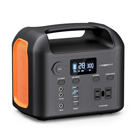Portable Power Station, 300W (600W Peak) 299Wh LiFePO4 Solar Generator Pure Sine Wave 110V AC Car Outlets PD 60W QC3.0 Backup Power Supply Bank for CPAP Outdoor RV Camping Emergency Home Use