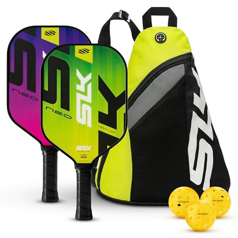 Selkirk Sport SLK Neo Fiberglass Pickleball Paddles Set of 2 | Designed in The USA | Complete Pickleball Set with 2 Pickle Ball Rackets, 3 Hybrid+ Balls, and SLK Sling Bag | Citron & Magenta Mirage