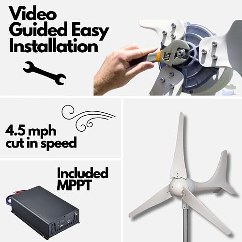 Automaxx Windmill 600W (12V/24V) (50A/25A) Wind Turbine Generator kit Wind Power MPPT Charge Controller Included (Amp, Volt & Watt Display) + Automatic and Manual Braking System. DIY Installation