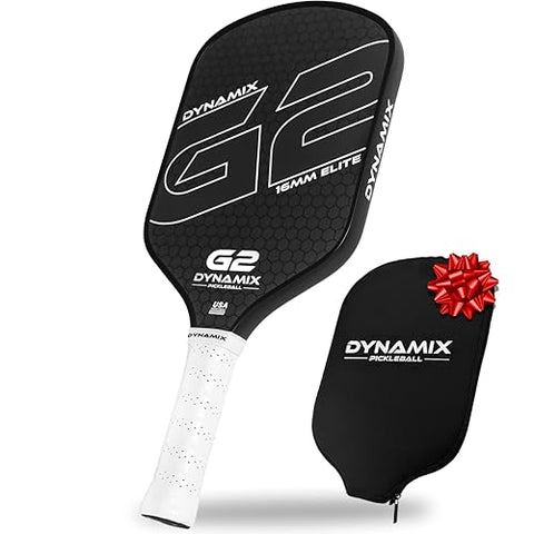 Pickleball Paddles, Carbon Fiber Pickleball Paddle, G2 (Gen2) 16mm USAPA Raw Carbon Pickleball Racket, Pro-Grade Thermoformed Pickle Ball Paddle for Control, Power, Spin by Dynamix (White, Black Edge)