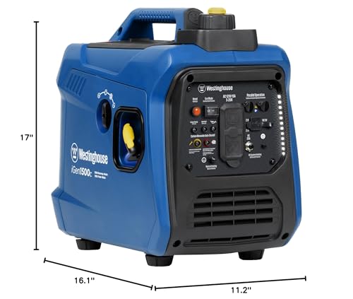 Westinghouse 1500 Peak Watt Super Quiet & Lightweight Portable Inverter Generator, Gas Powered, CO Sensor, Parallel Capable, Long Run Time,Blue