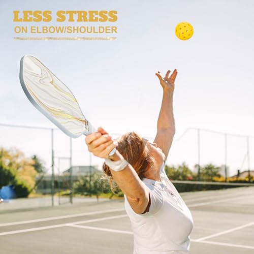 Composite Pickleball Paddle with Cover for Women, Graphite Carbon Fiber Polypropylene Honeycomb Core Pickleball Racquet Gift for Mother Wife Grandmother Girlfriend, White Marble