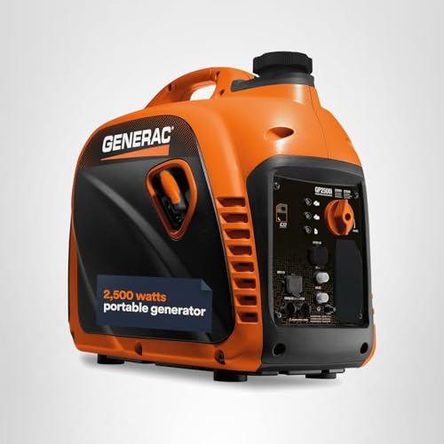 Generac 2,500-Watt Gas Powered Portable Inverter Generator - Lightweight and Compact Design - Produces Clean, Stable Power - Quiet Operation - Great for Home Backup, Camping, and RV Use