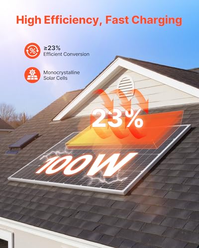 VEVOR 100W Monocrystalline Solar Panel, 23% High-Efficiency Mono PV Module with Stable MC4 Output & Aluminum Frame, IP65 Waterproof Solar Panel for Car Boat RV Flat Rooftop Off-Grid Applications