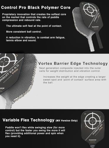 Engage Pursuit Pro EX Pickleball Paddle – Widebody Shape, Raw Carbon Fiber Face, 13mm Control Pro “Black” Core, Vortex Barrier Edge Technology – Jessie Irvine Signature – Lightweight