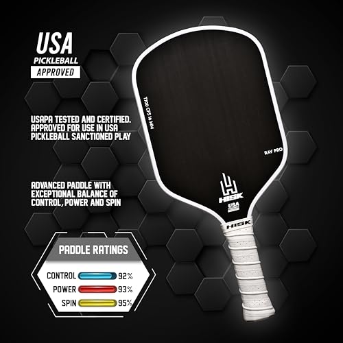 HISK RAV PRO Pickleball Paddle - Ultimate HIGH END 16mm Japanese Toray T700 Raw Carbon Fiber CFS w/Excellent GRIT Roughness Texture, Aero Dynamic Curve, USAPA Approved, Non Slip Grip