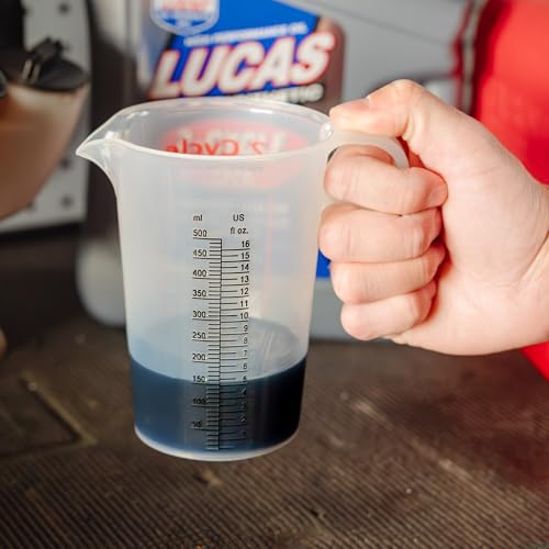 2 Stroke Oil Measuring Cup - 16 Oz Oil Gas Mixing Pitcher with 15-In-1 Ratio Conversion Chart for Outboard Motors, Chainsaws, Weed Eaters, Lawn Equipment, ATVs, Boats, Snowmobiles, Trimmers, Blowers