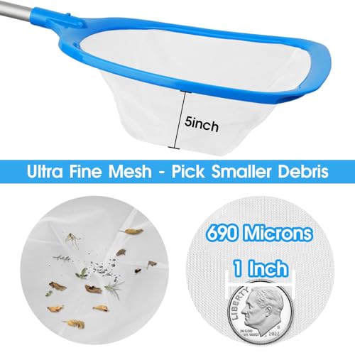 TidyMister Hot Tub Skimmer Spa Net with 12'' Aluminum Pole Ultra Fine Mesh Net Handy Leaf Skimmer for Small Above Ground Pools Pick Up Fine Debris Lightweight Net