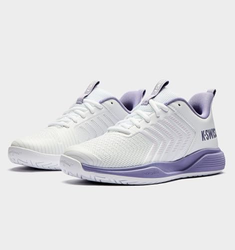 K-Swiss Women's Ultrashot Light Pickleball Tennis Shoe - Lightweight Court Shoes Lateral Movement Stable Support, White/Purple 8.5 M