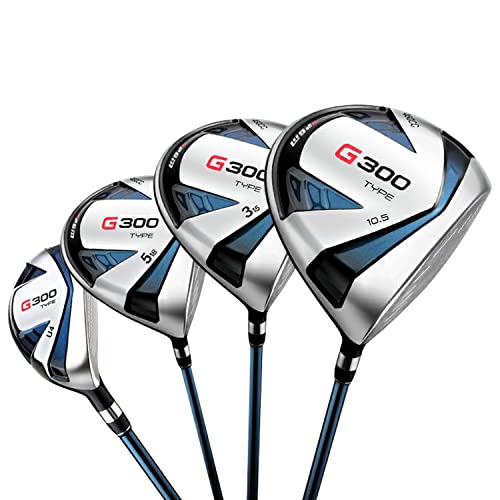 PGM Men's G300 Complete Golf Club Set - Titanium #1 Driver, Draw-Biased Hybrid, High-Strength Iron Set, High Forgiveness Putter, with Stand Bag (Right-Handed, 12Pcs Clubs-Regular)
