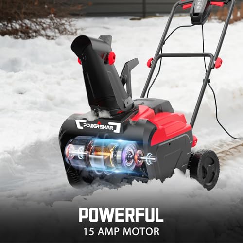 PowerSmart Electric Snow Blower, 21-Inch Corded Snow Thrower, 15-Amp, with LED Light for Yard Driveway Deck