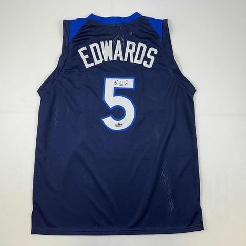 Facsimile Autographed Anthony Edwards Minnesota Blue Reprint Laser Auto Basketball Jersey Size Men's XL