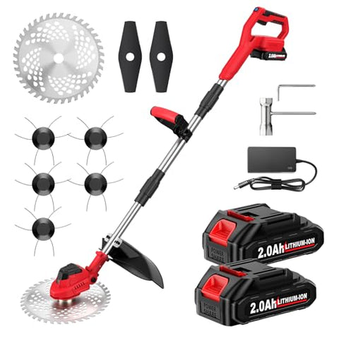 FULLYEA Cordless Weed Wacker 9-inch, Brushless Weed Eater with 5 Blades & 2 * 2.0Ah Batterties, Lawn Mower Battery Powered String Trimmer, Electric Grass Trimmer for Lawn Garden Work