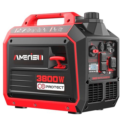 AMERISUN 3800W Gas Powered Portable Inverter Generator, Quiet Generator with CO Sensor ECO Mode, Parallel Capable Long Run Time EPA Compliant for Tailgating Home Camping Emergency Use Lightweight