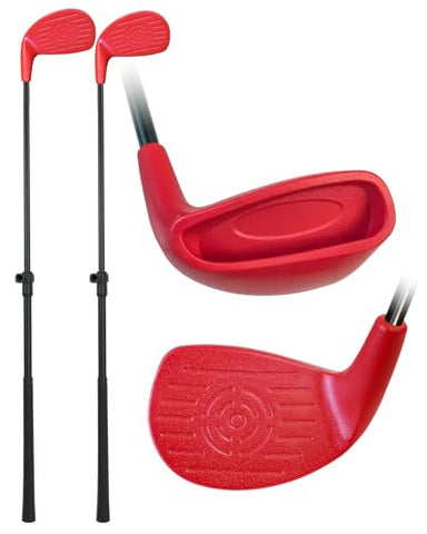 KOFULL Backyard Golf Clubs with Extendable Shaft 2 Packs– Backyard Outdoor Game Club with Oversize Head for Golf Game with Buckets – Length Adjustable 21"-36" for Family – Right-Handed Training, Red