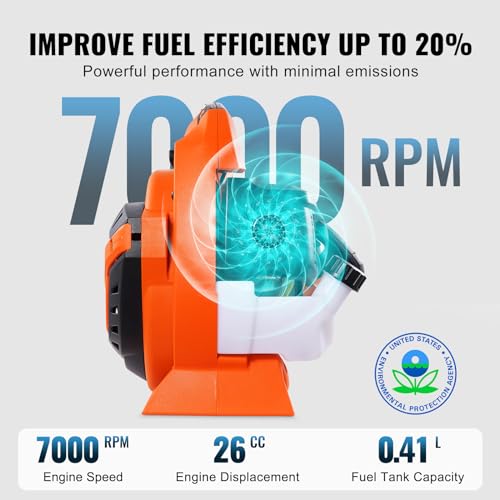 VEVOR Gas Leaf Blower, 26CC 2-Cycle Handheld Leaf Blower Gas Powered with 425-CFM and 156-MPH Powerful Performance, Ideal for Lawn Care, Leaf Cleaning, and Snow Removal