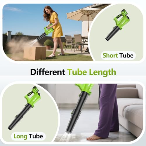 Electric Leaf Blower Cordless with 2 3.0Ah Battery and Charger, 2 Speed Mode 650CFM 280MPH Patio Tools with 2 Tubes, 20V Battery Powered Leaf Cleaner Handheld Blowers for Lawn Care, Dust, Leaves, Yard