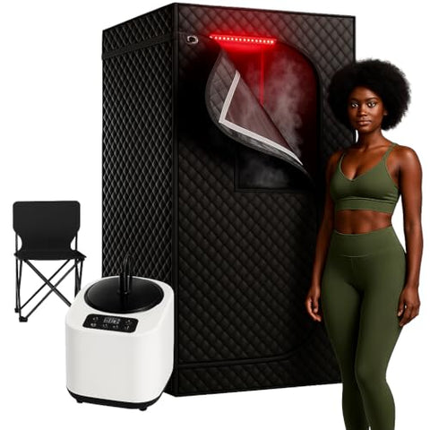 HOSOUTION Upgraded Sauna Box, Portable Sauna for Home, Infrared Sauna for Relaxation, Portable Sauna with Upgraded 3L 1200W Steamer, Folding Chair, Black