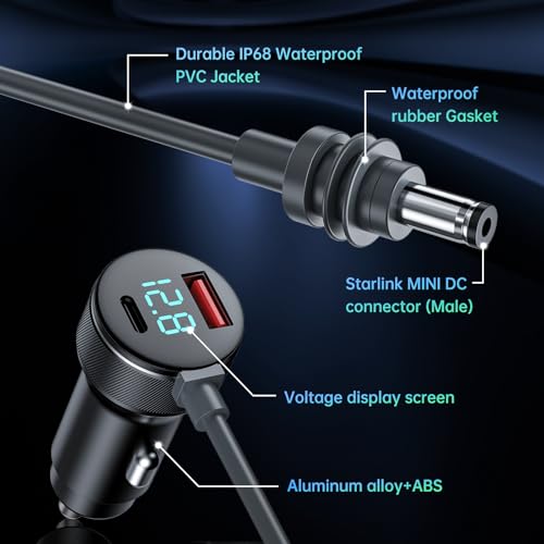 3-in-1 Starlink Mini Cable 10ft/3m, High Speed Charging USB C/USB A Ports, 12-48V Starlink mini car Charger to DC Cable Waterproof Accessorys