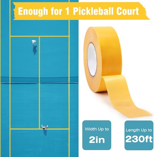 HolderProf Outdoor Pickleball Court Tape, 2in x 230FT - Sports Floor Marking Tape, 2in x 77yd - Pickleball Court Marking Kit| Multipurpose| Ultra Durable & Versatile (Yellow)