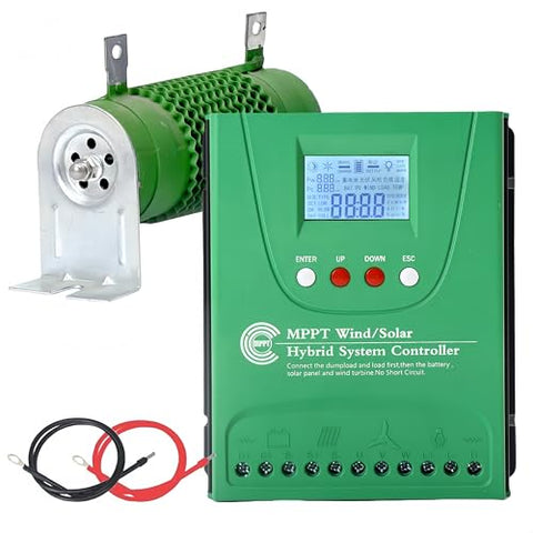 2000W Wind Solar Hybrid Charge Controller, 1000W Wind Turbine & 1000W Solar Panel Charge Controller, 12V/24V Battery Off Grid MPPT Boost Charge Regulator with Dump Load for Home Street Light