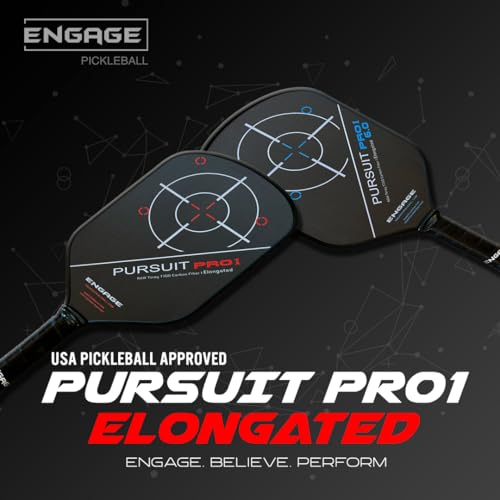 Engage Pursuit Pro1 Elongated Carbon Fiber Pickleball Paddle - 8.0 oz, 13mm MachPro Core, Raw Carbon Fiber, Made in USA (Fierce-Red, Elongated)