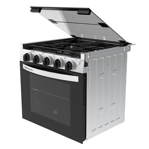 CONTOURE RV 3-Burner Drop-In Gas Range 21" | Black with Stainless Steel Accents | Stylish LED Knobs | Easy-Clean Oven | Propane-Powered | CSA Certified | GR-21BTC