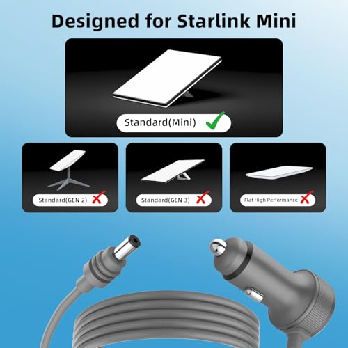 Starlink Mini Cigarette Lighter Adapter,12V-48V StarLink Mini Car Charger,Heat Dissipation Aluminum Alloy Shell,Waterproof,Built-in Protections (3M/10FT)