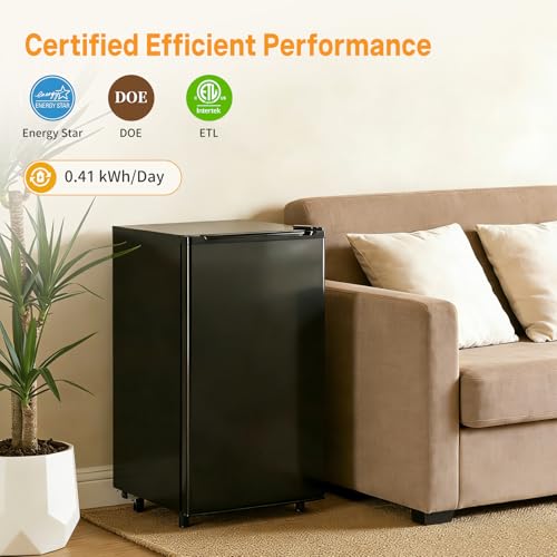 NEWBULIG Mini Fridge with Freezer 3.2 Cu.Ft Small Refrigerator for Office, Dorm, Small Fridge with Adjustable Thermostat, Energy Saving, Singel Door, Black