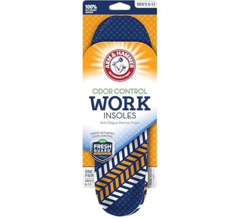 Arm & Hammer Memory Foam Work Insoles for Men and Women, Pair of Anti-Fatigue Memory Foam Inserts with Arch Support for Work Boots, Sneakers, Or Dress Shoes. (1 Pack)