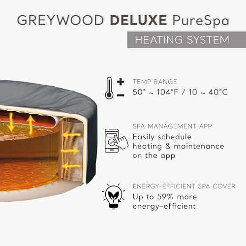 INTEX 28439EP PureSpa Greywood Deluxe Inflatable Spa Set: Includes Energy Efficient Cover – Spa Control App – Wireless Control Panel – 4 Person Capacity – 77" x 28"