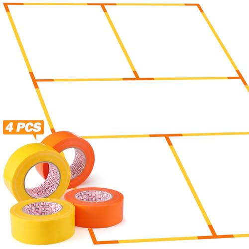 Innconee 4 Pcs Pickleball Court Tape, 2in x 656 ft Tape for Outdoor Indoor Court Temporary Lines Marking Kit for Basketball Games Activities, Orange and Yellow