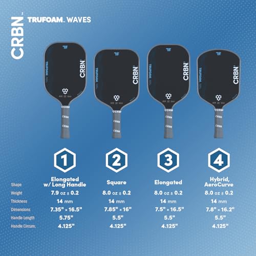 CRBN Pickleball - TruFoam Waves Paddle - Elongated - Carbon Fiber Pickleball Paddle - 100% Foam Core Designed for Maximum Power, 14mm
