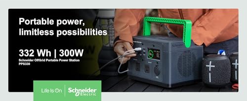 Schneider OffGrid 332Wh Portable Power Station, PPS330 Portable Solar Generator with Wireless Charging Pad, for Camping or Home