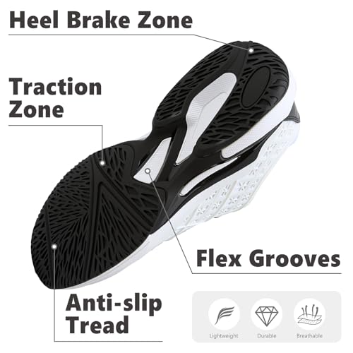 BKWHDAY Pickleball Shoes Men Tennis Court Sneakers Indoor Outdoor Breathable Athletic Sports Lightweight Non Slip White/Black