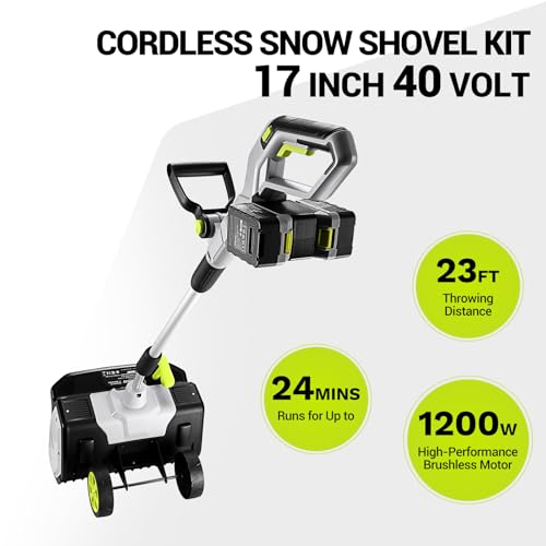 Cordless Snow Shovel: DEKOPRO 40V|17-Inch Cordless Snow Blower，Electric Snow Shove with Adjustable Chute, Lightweight Electric Snow Blower for Sidewalks & Stairs (2×20V Batteries)