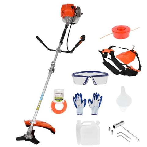 Haibinsuo Lawn Mower, 52CC Gas Weed Trimmer, Cordless Hedge Trimmer, 2-Stroke Brush Cutter, Handheld Weed Eater 2-Cycle Gas Trimmer Brush Cutter for Weed, Brush Orange